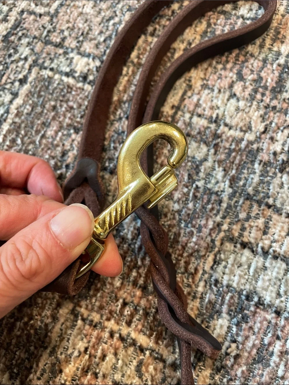 Braided Brown Leather Dog Leash 4 Ft Brass Hardware Heavy Duty Pet Lead